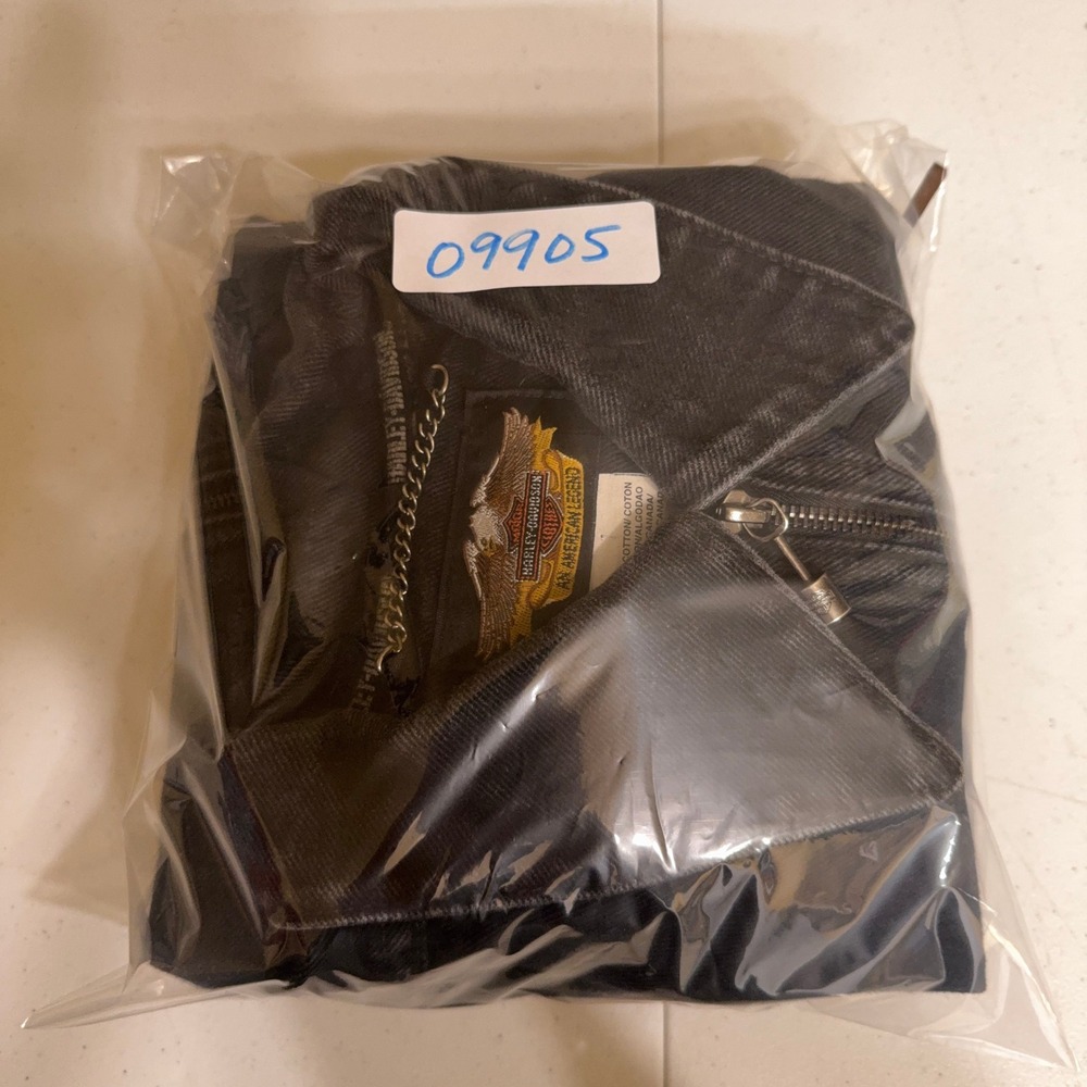 Harley-Davidson Jacket Womens L Faded Black Denim Zip Biker Winged Logo Rugged - Picture 8 of 9
